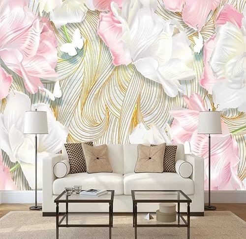 XDOUBAO Fonds d'écran Fleurs Papillons Chambre Peintures Murales Art Designs Papiers Peints Décoration Intérieure, 3D, 430x300cm