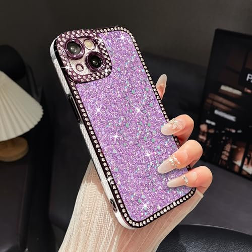 FABSPARK Case for iPhone 11,Glitter Crystal Diamond Rhinestones Sequin Shiny Bling Sparkly Glossy Luxury Electroplated Case,Aesthetic Cute Full Protection for iPhone 11,Purple
