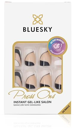 Bluesky Press On Nails - Ballerina Tip - Monochrome False Nails With Glue Tabs, 24Pcs Press On Nails in Various Sizes, Fake Nails for Women