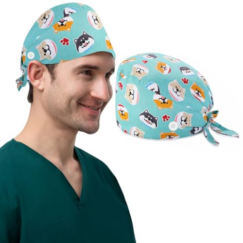 EAVUYIS Op Haube Stoff Krankenschwester Haube Einstellbare Chirurgische Mütze Knöpfen Verstellbar Arbeitskappe Mit Schweißbandkapuzen Beutelkappen Baumwolle Staubkappe Kappe Bedruckte Turban Hut
