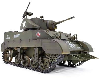 Metalakaerr 1/16 Scale RC Tank, US M5A1 Stuart, modello di carro armato radiocomandato con effetti sonori, telescopio scarico fumo R-C veicolo militare per adulti