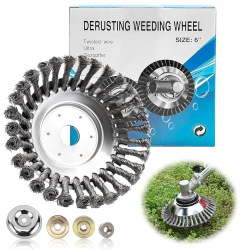 LUMOOM Profi Unkrautbürste für Freischneider, Wildkrautbürste für Motorsense mit 25,4 mm Bohrung und Installationszubehör, Drahtbürste Freischneider für effektive Moosentfernung (8 Zoll)