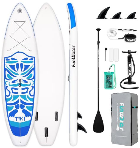 FunWater Inflatable Stand Up Paddle Board Ultra-light SUP - Adult Paddleboards with Adj Paddle, Hand Pump, Backpack, Leash, Waterproof bag (10'6'' TIKI - Blue)