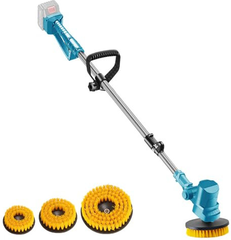 Akku Reinigungsbürste für Makita 18V, 1050W Akku-Oberflächenbürste mit 3 Wechselbürsten, 90-120cm Einziehbarer Griff, Elektrische Reinigungsbürste für Bad/Küche/Fliesen (Ohne Batterie)