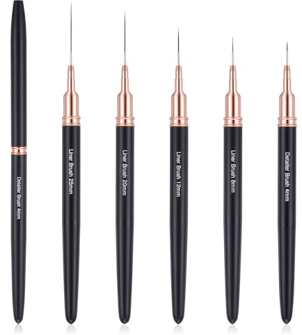 WLLHYF 5Pcs Nail Art Liner Brushes, Painting Nail Art Brushes Classic Black | for Long Lines, Details, Fine Drawing, Nail Dotting Drawing Tool Set, 7mm/9mm/11mm/15mm/25mm