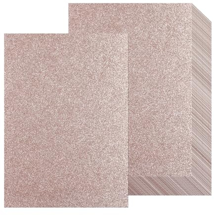 Glitzerpapier zum Basteln, 20 Blatt Roségold Bastelpapier A4 250g/m², Moosgummi Glitzer Buntpapier & Fotokarton, Buntes Glitter Papier für DIY Grußkarten Scrapbooking