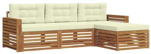 vidaXL Outdoor-Sofagarnitur mit Kissen 4 pcs Natur und Creme, Gartenlounge-Set, modernes Ecksofa für draußen, langlebige Möbel für Bequeme Terrassenplätze