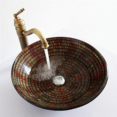 HomeLava Glas Waschbecken Klassisch Naturstein Design im Badezimmer,42 * 14.5 * 1.2cm