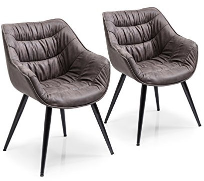 Kare Design Armlehnstuhl Thelma 2er Set, bequemer, gepolsterter Esszimmerstuhl mit Armlehnen im Retro-Design, Grau-Schwarz (H/B/T) 82x65x60cm