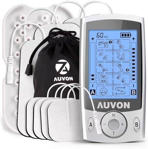 AUVON Dual Channel TENS Unit Muscle Stimulator Machine with 20 Modes, 2 and 2x4 TENS Unit Electrode Pads
