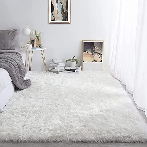 YIHAIC Faux Lammfell Schaffell Teppich Kunstfell in Super weich Lammfellimitat Imitat Fellteppich für Schlafzimmer Boden Wohnzimmer Home Decorator Teppich Bettvorleger Sofa Matte (Weiß, 80 x 180 cm)