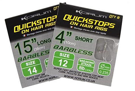 Korum Big Fish Quickstop Hair Rigs Barbed Or Barbless: 15 Barbed 12