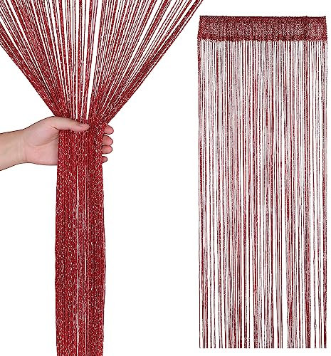 Trimming Shop String Curtains Glitter Fringe Panel Fly Screen Doorway Curtain Closet Window Doors Sequin Sheer Room Divider Tassel for Doorway, Windows, Home Decoration, 200cm x 90cm, Burgundy