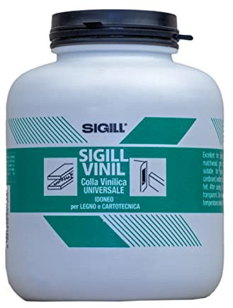 SIGILL, Vinil, Colla Vinilica Universale, Ideale per le Applicazioni Tipiche dell'Industria del Legno, non Contiene Solventi, Trasparente dopo l'Indurimento, Made in Italy, Barattolo 1 kg