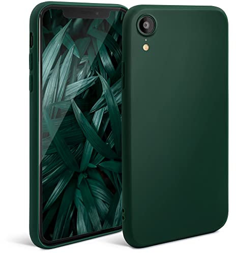 Moozy Minimalist Series Silikon Hülle für iPhone XR, Dunkelgrün - Mattes Finish, Dünne, Weiche TPU-Handyhülle Schutzhülle