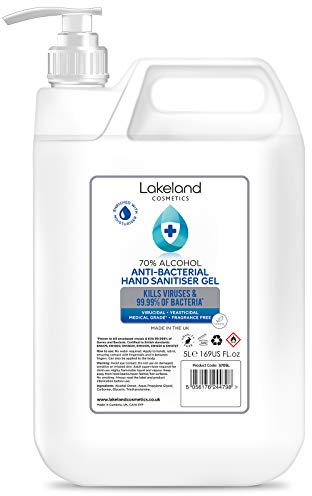 Hand Sanitiser Gel with Pelican Pump Dispenser - 70% Alcohol 5 Litre - Anti-Bacterial Hand Hygiene Gel Rub 5L, sanitizer