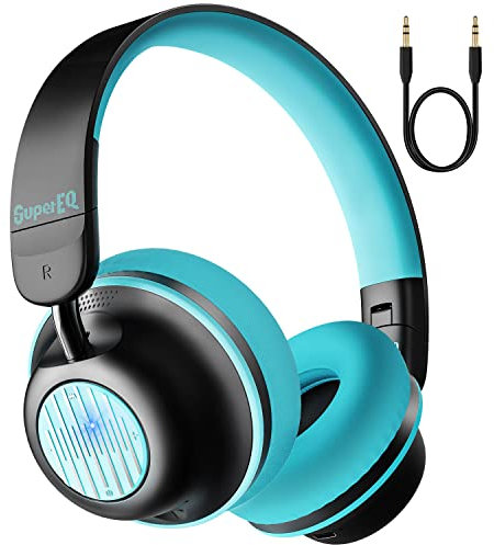 SuperEQ Cuffie Cancellazione Attiva del Rumore, S2 Cuffie Wireless Bluetooth On Ear con microfono di CVC 8.0, Hi-Fi e Bassi Potenti, Batteria Fino a 25 oree, per Cellullari/PC/TV (Verde Nero)
