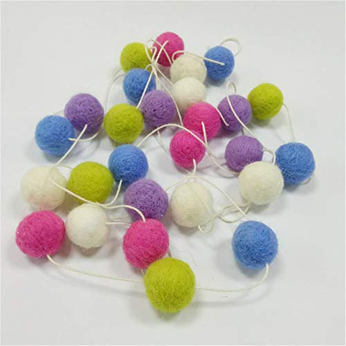 Nicole Knupfer Wolle Filz Ball Girlande Bunte Pom Pom Girlande 2m Lang 30 Filzbälle Girlanden für Wand Christbaum Schmuck Baby Dusche Party (Weiß+Blau+Lila+Rot+Grün)