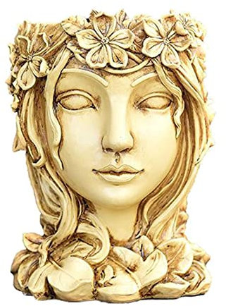 Fenteer Gesicht Kunst Skulptur Blumentopf - Harz Weibliche Gesicht Pflanzer Mit Loch - Hause Ornament Home Decor, Holz