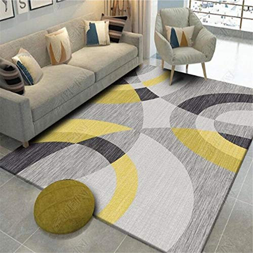 Xiaosua webteppich gelb Wohnzimmer Teppich gelb gebogen geometrische Muster weichen Teppich Anti-Milbe Wohnzimmer Teppich 50X80CM teppichmatte 1ft 7.7''X2ft 7.5''