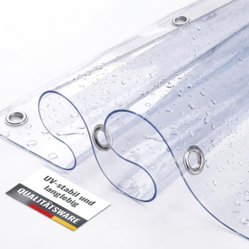 ANKO PLANEN Telo in PVC trasparente per camion 0,5 mm / 0,8 mm - telo finestra/telo trasparente - durevole e resistente ai raggi UV (0,8 mm, 1,4 m x 3 m, occhielli tondi da 20 mm)