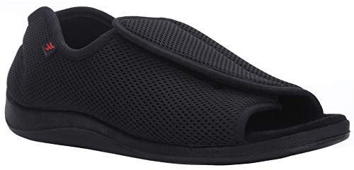 YURUMA Uomo Donna X-Larga Regolabile Scarpe, Pantofole Diabetico Swolen Piede, Anziano Sandalen Gancio Orientabile Taglia 36-51 (H/Nero (Estate), 51/US 14 Uomo/UK 12)