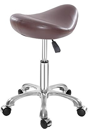 Sattel Hocker Stuhl für Pediküre, Massage, Salon, Spa, verstellbar, hydraulisch, mit Rollen, Braun