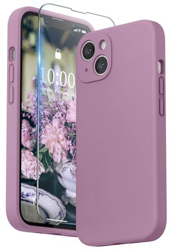 SURPHY Hülle Kompatibel mit iPhone 13 Hülle Silikon mit Displayschutzfolie, Handyhülle iPhone 13 Case Silikon Kameraschutz, iPhone 13 Hülle Schutzhülle 6,1 Zoll 2021, Flieder Lila