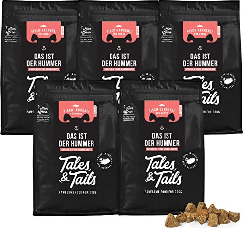 Tales & Tails® - Hunde Leckerlis aus isländischem Hummer und Dorsch | Natürlich, Zuckerfrei, Getreidefrei, reich an Omega 3 | Zum Trainieren und Belohnen | 5 x 70g Tüten Hundesnack