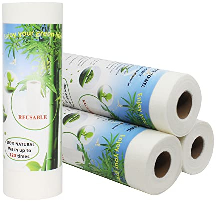 Belinlen Bamboo Paper Towels Replacement 4 Rolls 80 Sheets Heavy Duty Machine Washable Reusable Paper Towels for Kitchen and Daily Use(11x12”, 4 Rolls)