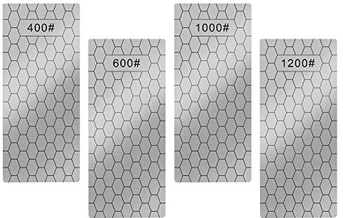 KINBOM 4 Pcs Diamond Sharpening Stones, 400/600/1000/1200 Grit Diamond Plate Honing Stone Honeycomb Whetstone Sharpening for Kitchen Blunt Knife Sharpening Stone Tool (Silver)
