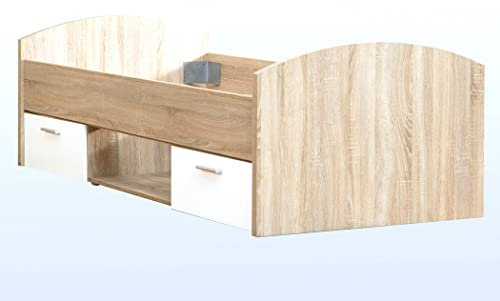 expendio Jugendbett Wisal 1 Sonoma Eiche weiß Bett 90x200 cm Kinderbett Stauraumbett Jugendzimmer Kinderzimmer