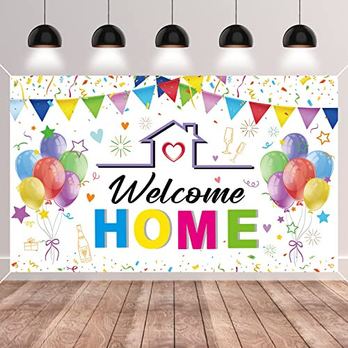 GRESATEK Welcome Home Hintergrund Banner, Willkommen Zuhause Banner Girlande Dekorationen für Heimkehr, Familie, Rückkehr Familienfeiern Party Deko 185 * 110cm
