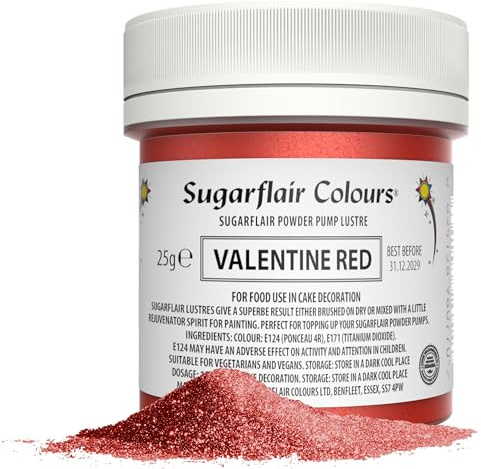 Sugarflair Valentine Red Edible Glitter Dust Powder Pump Refill Tub - Food Colouring Powder, Edible Colour Dust, Brush On, Spray, or Add Rejuvenator to Create Eye-Catching Paint Effect - 25g