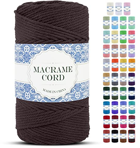 Uiopa Cuerda Macrame 4mm x 200m Hilo Macrame Grueso Cuerda de Algodon Natural Suave de 4 Hilos, Cordel Algodón para DIY Manualidades Tapices de Pared Cortina Colgador de Plantas (Marrón)