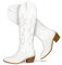 STALOV Stivali da cowboy da donna, stile western, a punta, tacco grosso, altezza al ginocchio, alla moda, ricamati, alti, bianco, 44 EU