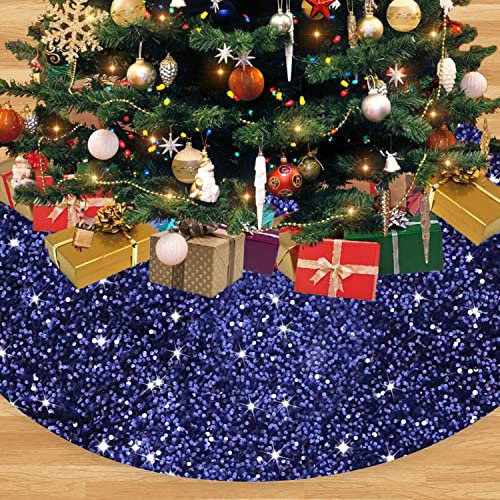 FANPROMS Faldón de árbol de Navidad, color azul marino, tapete de terciopelo con lentejuelas de 48 pulgadas, decoración de fiesta de Acción de Gracias, falda de árbol de Navidad brillante, adornos de
