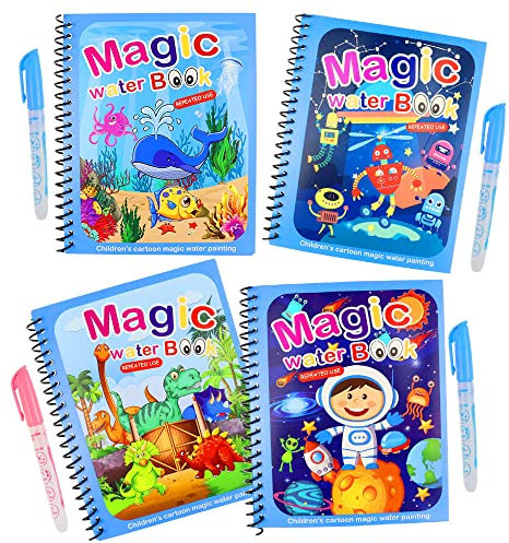 ZJRung 4 Stücke Magie Wasser Malbuch Doodle Magie Wasser Zeichnung Buch Magisches Wasser Malbuch für Kinder mit Zauberstift für Kinder