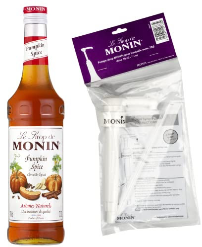 MONIN - Sirop de Citrouille Saveur Epicée & Pompe à Sirop - Pour Café, Chocolat Chaud, Capuccino ou Latte - Arômes Naturels - Bouteille en Verre - 70 cl