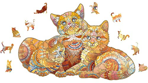 Yefun Holzpuzzle Erwachsene, Jigsaw Puzzle Erwachsene, 100 Teile Katze Forma Animale Holzpuzzle für Erwachsene und Kinder, Wooden Tiere Puzzle Geschenkpackung 16X24.4CM