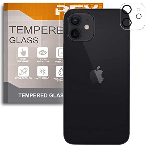 REY Protector de Pantalla Curvo Cámara Trasera para iPhone 12 6,1, Negro, Cristal Vidrio Templado Premium, 3D / 4D / 5D, Anti Roturas