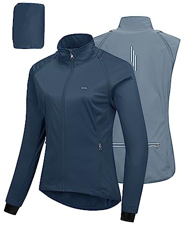 33,000ft Fahrradjacke Damen Wasserdicht Atmungsaktiv Sommer UV-Schutz Leicht Fahrradweste mit Abnehmbaren Ärmeln Fahrrad Reflektierend Regenjacke Frauen Nachtblau XL