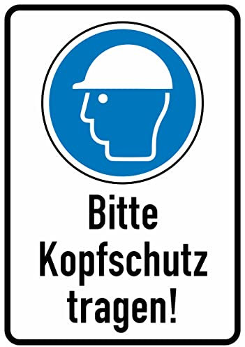 Daged Bitte Kopfschutz tragen Aufkleber 23x16 cm Hinweiszeichen Sicherheitszeichen Sticker T-132