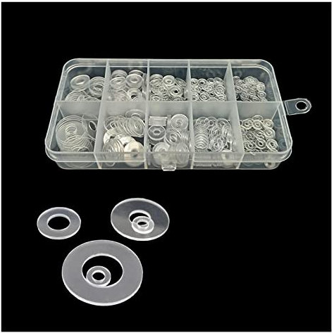 Xwang store 415/475 Stück M2 M2,5 M3 M4 M5 M6 M8 Nylon Transparent Rot Stahl Papier Kunststoff Unterlegscheibe Abstandshalter Isolierung Dichtungsring Kit Set Box (Color : Transparent 415pcs)