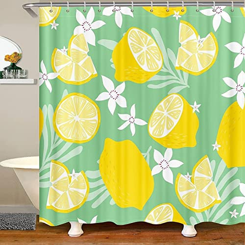 SEYUMI Rideau de Douche Citron Rideau Douche Anti Moisissure Citron 3D Rideau Salle de Bain Tissu Polyester pour Baignoire, Rideaux de Douche 120x200 avec 8 Crochets