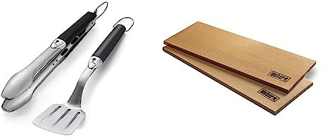 Weber 6645 Original Portable 2-Piece Stainless Steel Tool Set & 17522 - Zeder, Holz, brauner Rauchblock, 30 x 15 x 1 cm