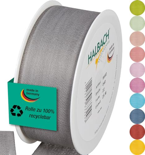 Halbach Seidenbänder Geschenkband | Breite 40mm Länge 25m | Schleifenband made in Germany | Geschenkbänder in Vielzahl von Farben und Breiten, perfekt zum Verpacken und Dekorieren, Farbe: grau