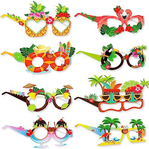 Sommerfest Fotorequisiten 8er Lustige Party Brillen Foto Booth Props Requisiten Maskerade Masken Kostüm Dekoration für Kinder Erwachsene Karneval Fasching Ball Geburtstag Hawaiian Tropische Party