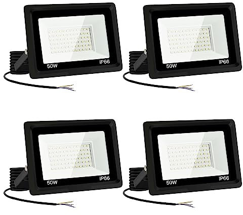Focos LED Exterior 50W Proyector LED Exterior 5000LM IP66 Impermeable Foco Proyector LED 6500K Blanco Frío Floodlight para Casa, Garaje, Patio, Terraza, Campo (4pcs)