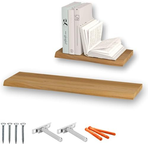holz4home® 2-TLG. Wandregal-SET aus massivem Eichenholz I Größe: 40cm + 70cm I Mit Baumkante I Natur Geölt I Wandboard für Innen I Wanddeko im modernen Stil für Wohnzimmer und Flur